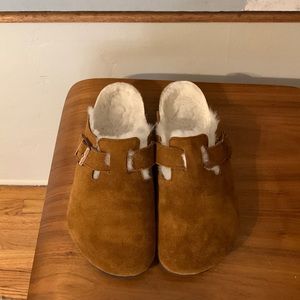 Birkenstock Boston Clogs, Cognac with Shearling